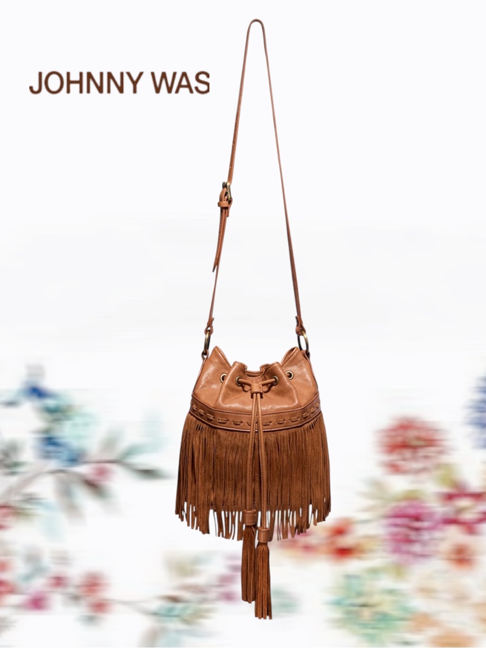 NWT Johnny Was Fringe Bucket Bag Sealed Tan Italian Leather - Picture 3 of 7